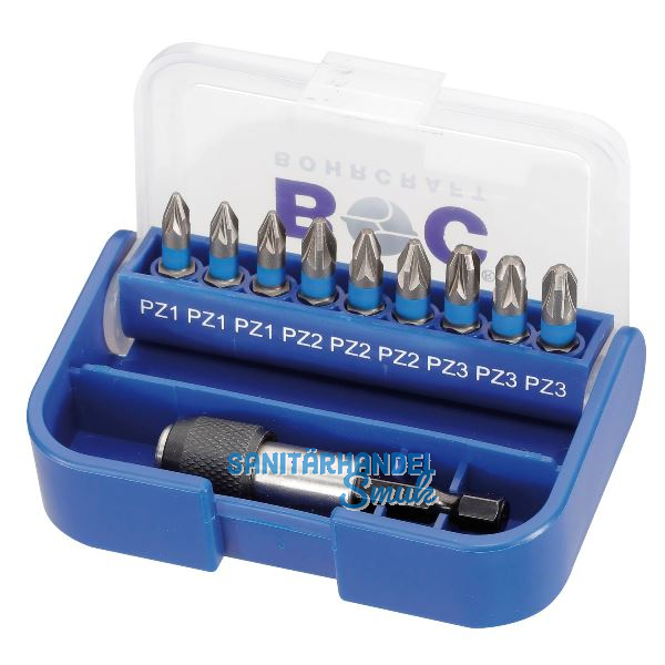 BOHRCRAFT Bit Satz Pozidriv mit Bithalter 10-teilig Box farbliche Kennzeichnung
