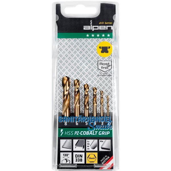 ALPEN Spiralbohrer-Kassette DIN1897PZ HSS Cobalt GRIP TM6 � 2-8 mm 6-teilig