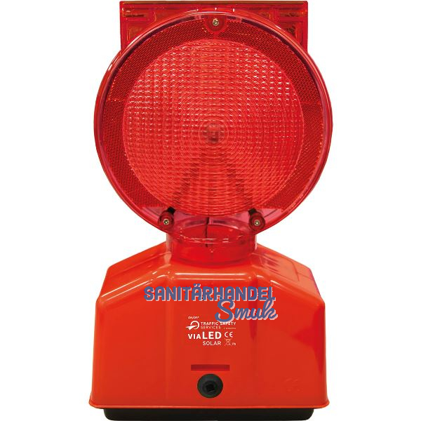 LED-Baustellenleuchte Solar rot/transparente Linse mit Blinklicht
