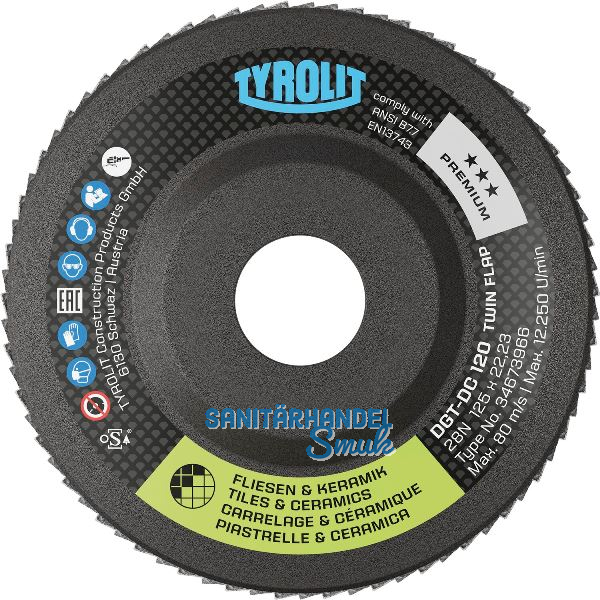 TYROLIT Schleiflamellenteller TwinFlap D/C Premium*** gekr�pft � 125 mm K200 28N