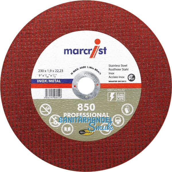 MARCRIST Trennscheibe gerade 230 x 1.9 x 22,2mm Inox