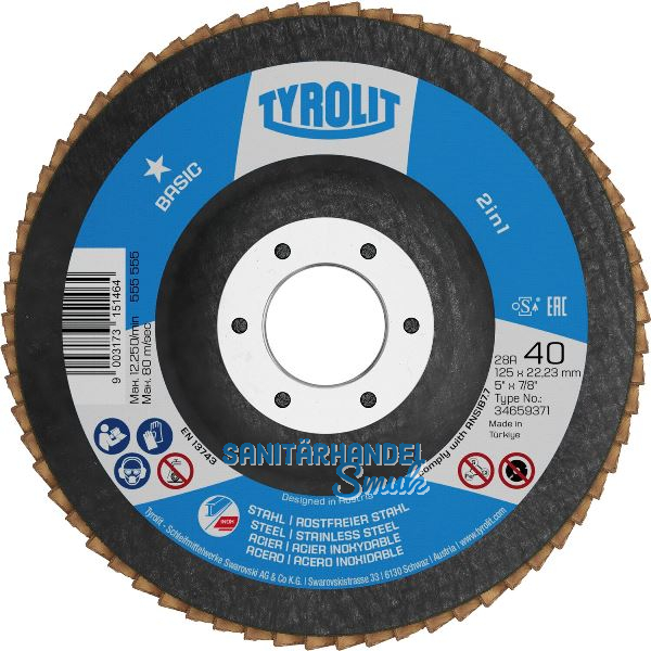 TYROLIT Schleiflamellenteller 2in1 Basic* gerade � 125 mm Korn 40 Form 28A