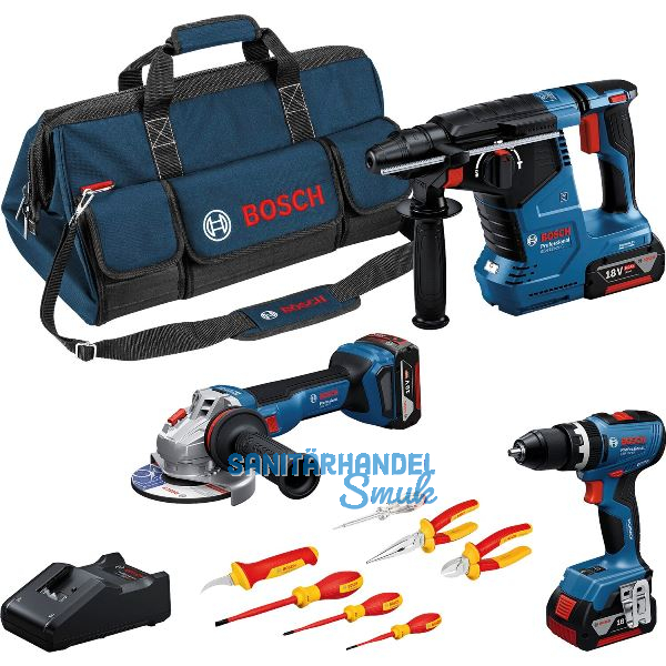 BOSCH Akku-Set GSB + GBH + GWS + Werkzeugset 18 Volt / 3 St�ck 5Ah