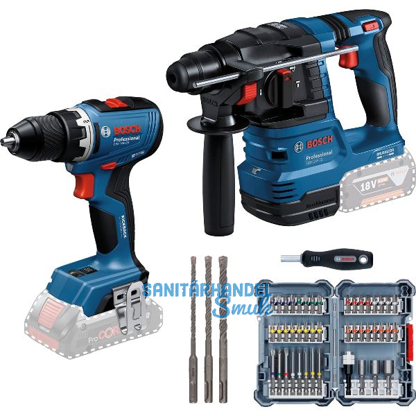 BOSCH Akku-Set GSR + GBH + Bit-Bohrerset 18 Volt