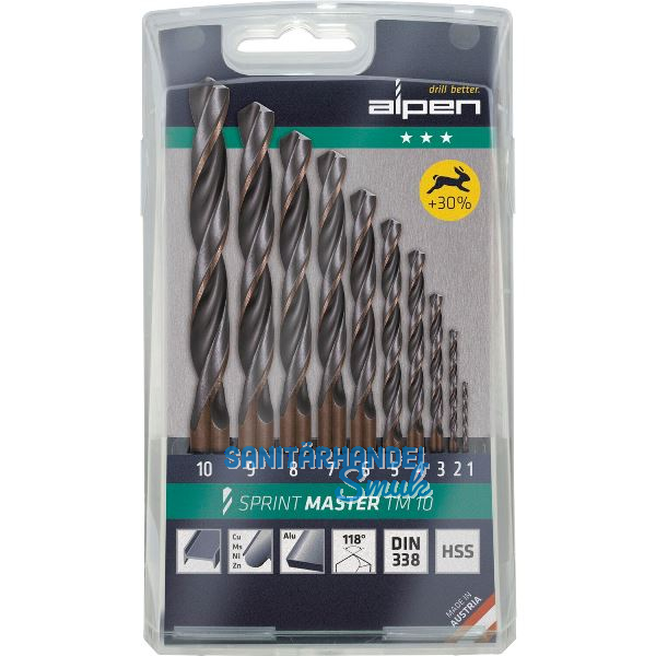ALPEN Bohrer-Kassette Sprint Master TM10 DIN338RN HSS �1-10mm 10-teilig