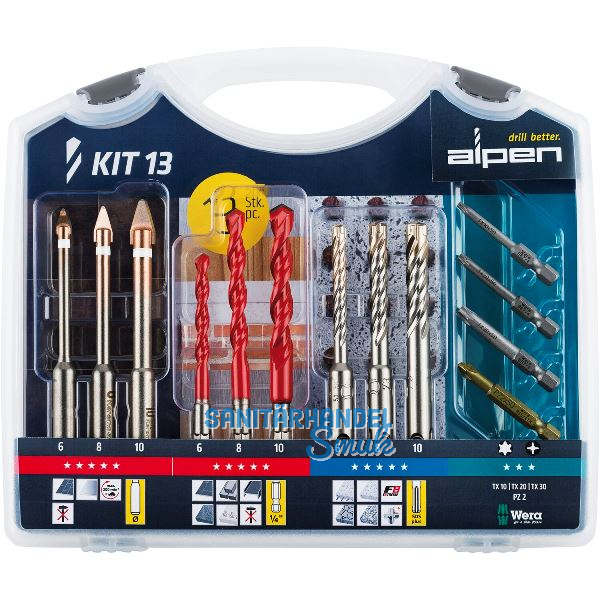 ALPEN Bohr-Schraubset KIT 13 Inhalt 9 Bohrer, 4 Bits