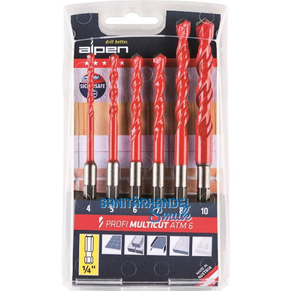 ALPEN HM-Universalbohrer Satz Profi-Multicut 1/4"Sechskantschaft 4-10 mm 5-tlg