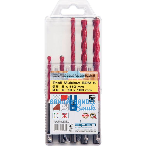 ALPEN HM-Universalbohrer-Satz Profi-Multicut SDS-Plus 5-10 mm 5-teilig