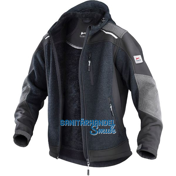 K�BLER Strickjacke Form 1741 Innenpl�sch dunkelgrau/schwarz 4XL