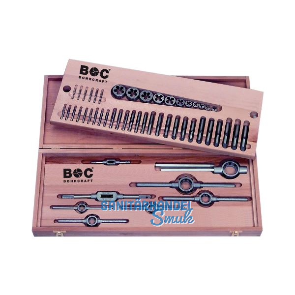 BOHRCRAFT Gewinde Schneidsatz HSSG/HSS M3-M20 in Holzkassette 52-teilig