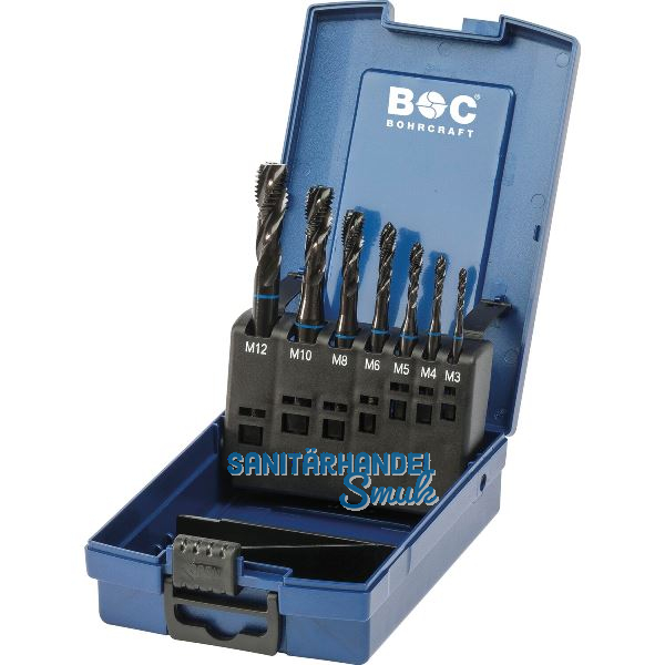 BOHRCRAFT Maschinengewindebohrer-Satz M3-M12 HSS-E Blauring 35� RSP 7-teilig