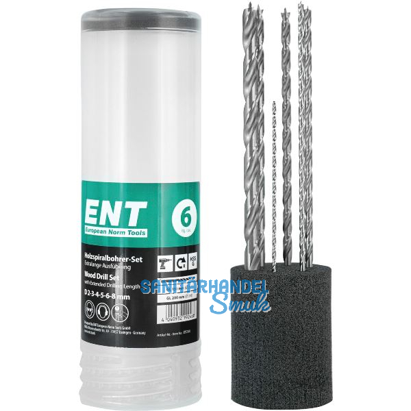 ENT Holzspiralbohrer-Kassette HSS-G Bohrer � 2-8 mm 6-teilig