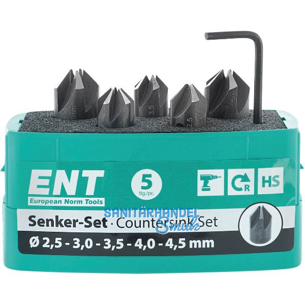 ENT Kegelsenker-Satz HSS-G 90 Grad � 2,5 / 3 / 3,5 / 4 / 4,5 mm 5-teilig