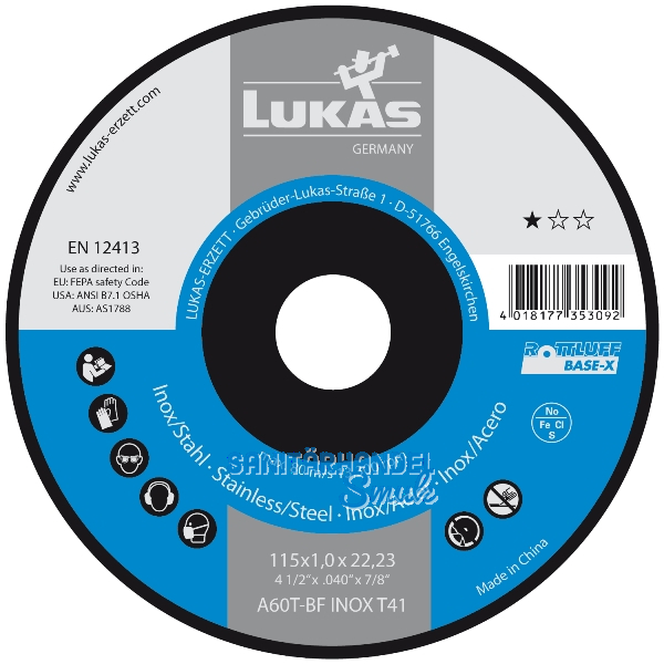 LUKAS Trennscheibe Base-X* gerade Form 115 x 1,0 x 22,23 mm