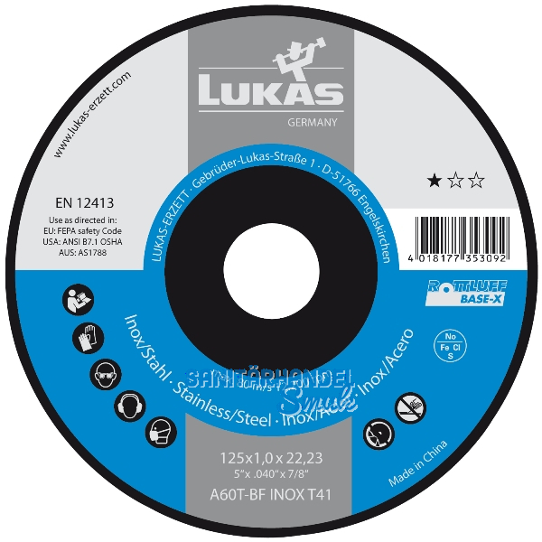 LUKAS Trennscheibe Base-X* gerade Form 125 x 1,0 x 22,23 mm
