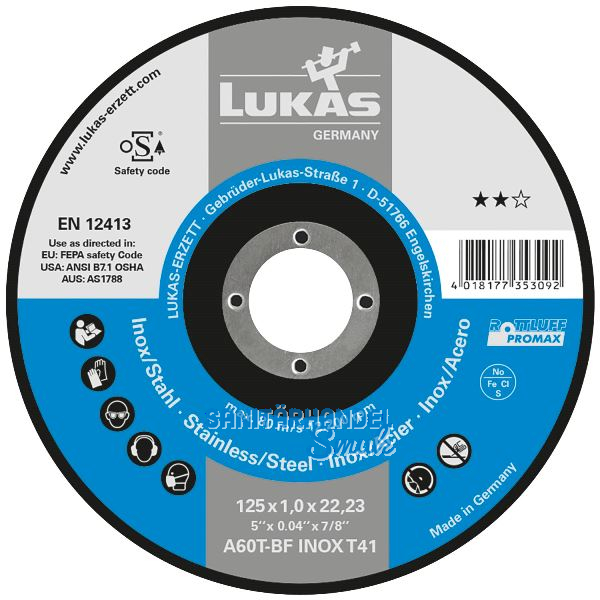 LUKAS Trennscheibe Promax** gerade Form 125 x 1.0 mm Inox/Stahl