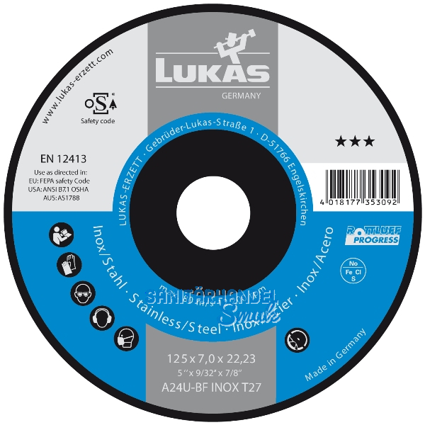 LUKAS Schruppscheibe Progress***gekr�pft � 125 x 7 x 22,23 mm rostfreier Stahl