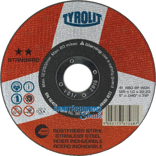 TYROLIT Trennscheibe gerade Standard** 125 x 1,0 mm Inox Form 41