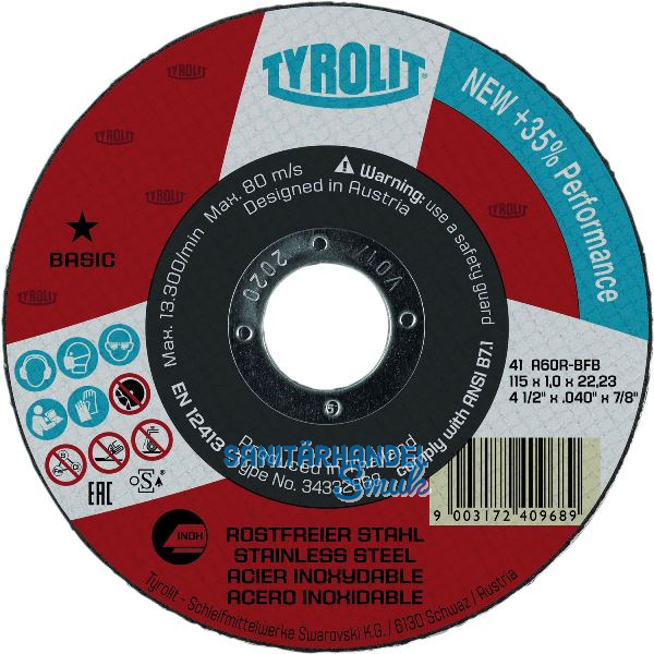 TYROLIT Trennscheibe gerade Basic* 115 x 1,0 mm Inox Form 41