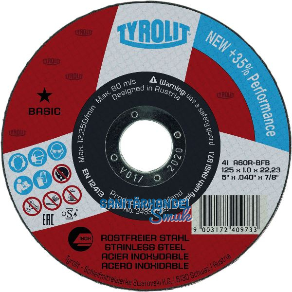 TYROLIT Trennscheibe gerade Basic* 125 x 1,0 mm Inox Form 41