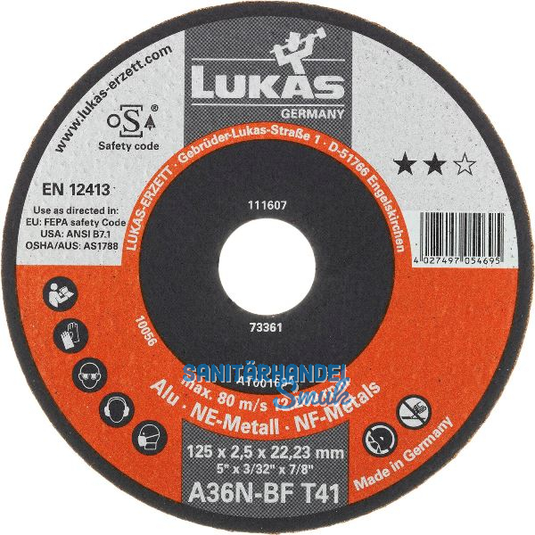 LUKAS Trennscheibe gerade T41 125 x 1,0 mm Alu Form 41