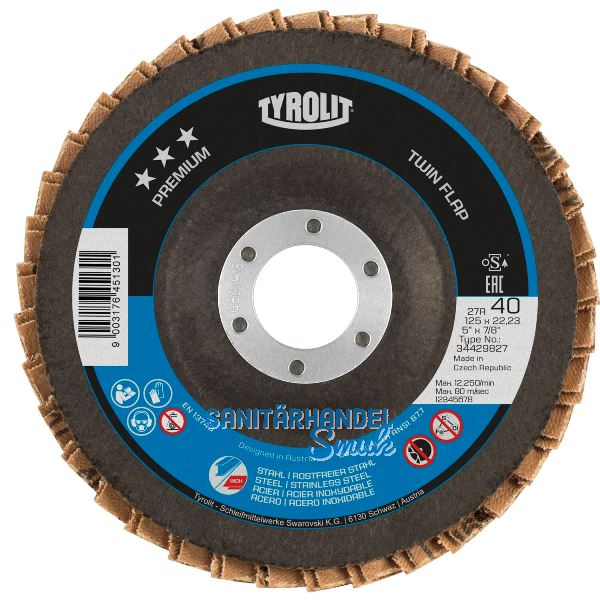 TYROLIT Schleiflamellenteller TwinFlap Premium*** gekr�pft � 125 mm K60 27A