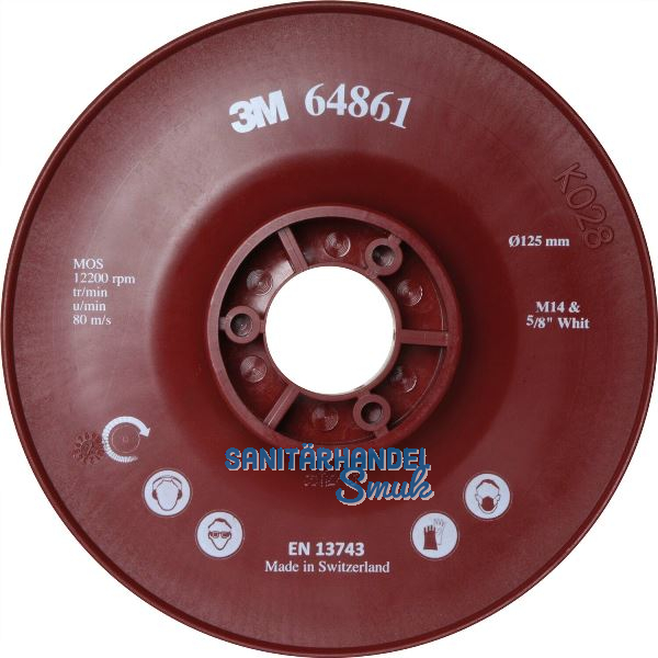 3M Hochleistungsst�tzteller gerippt f�r Fiberscheibe � 125 mm Aufnahme M14