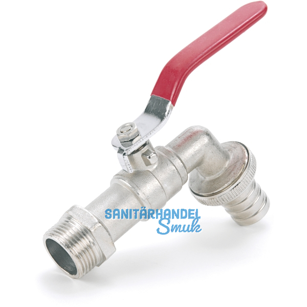 REHAU Wasserhahn mit Kugelventil 3/4 Zoll, Messing matt verchromt