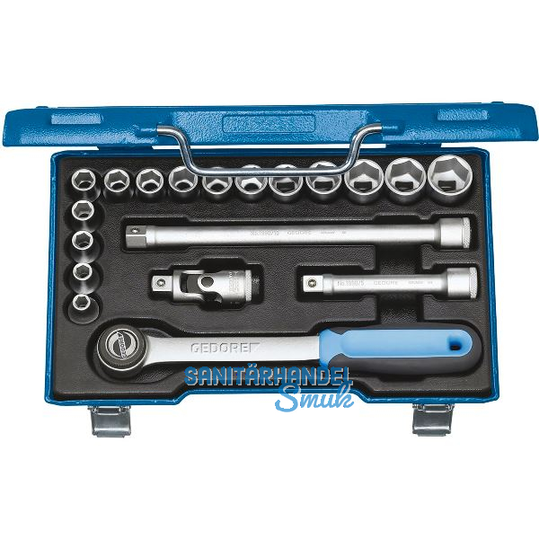 GEDORE Steckschl�ssel-Satz 19JMU-3 1/2"vierkant mit Umschaltknarre 19-teilig