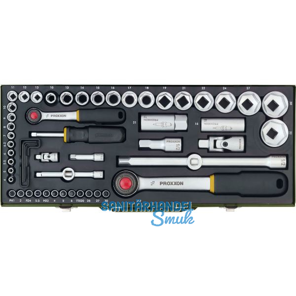 PROXXON Steckschl�ssel-Satz 1/4"+1/2"vierkant mit Umschaltknarre 56-teilig