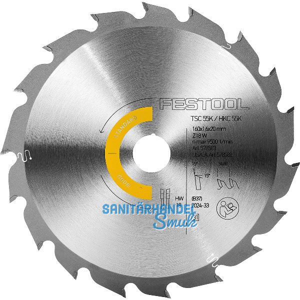 FESTOOL Standard Kreiss�geblatt HW � 160x1,6x20 Z�hne 18 Wechselzahn