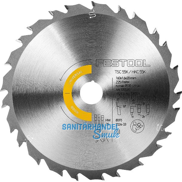 FESTOOL Universal Kreiss�geblatt HW � 160 x 1.6 x 20 Z�hne 25 Wechsel-/Flachzahn