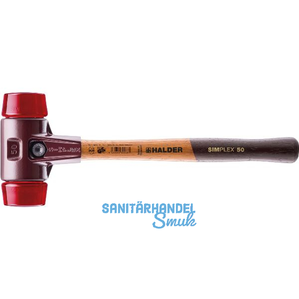 HALDER Schonhammer Temperguss Kopf � 60 mm Plastik rot Hickory Stiel
