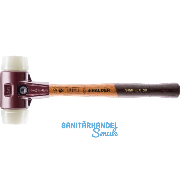 HALDER Schonhammer Temperguss Kopf � 50 mm Nylon wei� Hickory Stiel