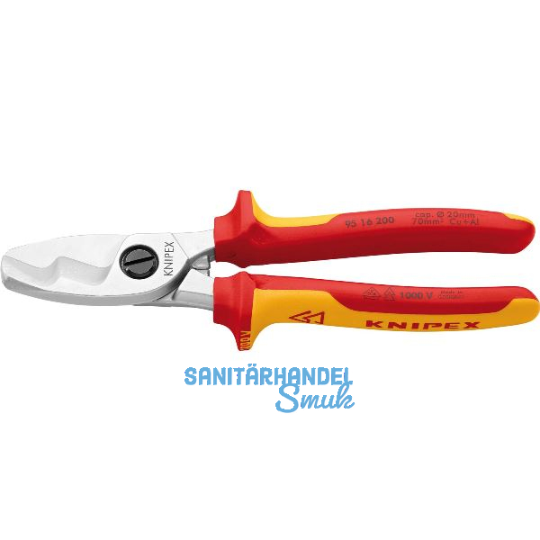KNIPEX Kabelschere m. Doppelschneide VDE 9516 Kabel 20mm/70mm� 2K-Griff L=200mm