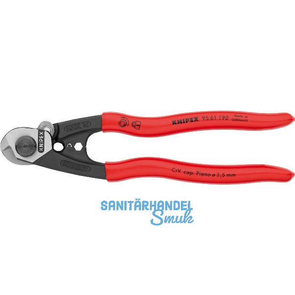 KNIPEX Drahtseilschere 9561 f�r Draht/Kabel bis 7mm, KS-Griff, poliert, L=190 mm