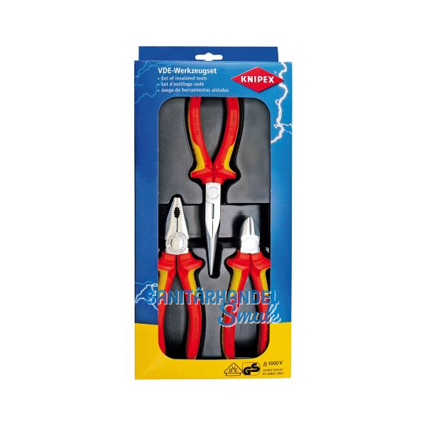 KNIPEX Zangen-Set VDE Elektro-Paket 3-tlg.Kombi-Flachrundzange, Seitenschneider
