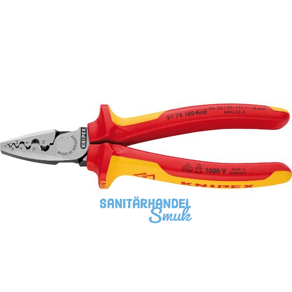 KNIPEX Crimpzange VDE 9778180 f�r Aderendh�lsen 0,25-16 mm�, 2K-Griff, L=180 mm