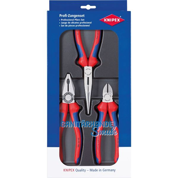 KNIPEX Zangenset Montage 3-teilig Kombizange, Flachrundzange, Seitenschneider