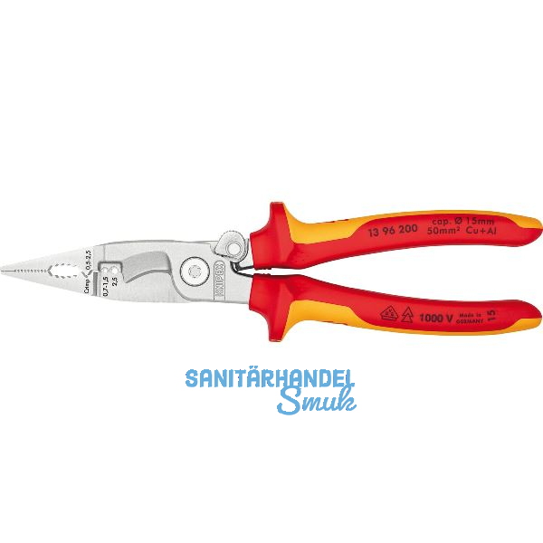 KNIPEX Elektro-Installationszange mit Feder verchromt, VDE, 2-K, 200 mm