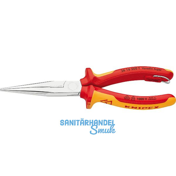 KNIPEX Flachrundzange mit Schneide, gerade, VDE 200 mm mit Befestigungs�se