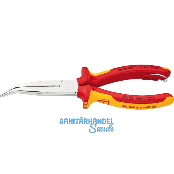 KNIPEX Flachrundzange mit Schneide, gebogen, VDE 200 mm mit Befestigungs�se