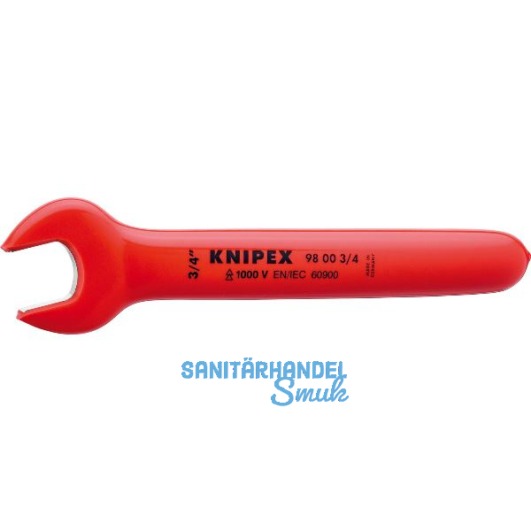 KNIPEX Einmaulschl�ssel isoliert Zoll, SW 3/4", Maulstellung 15�, L=190,5 mm