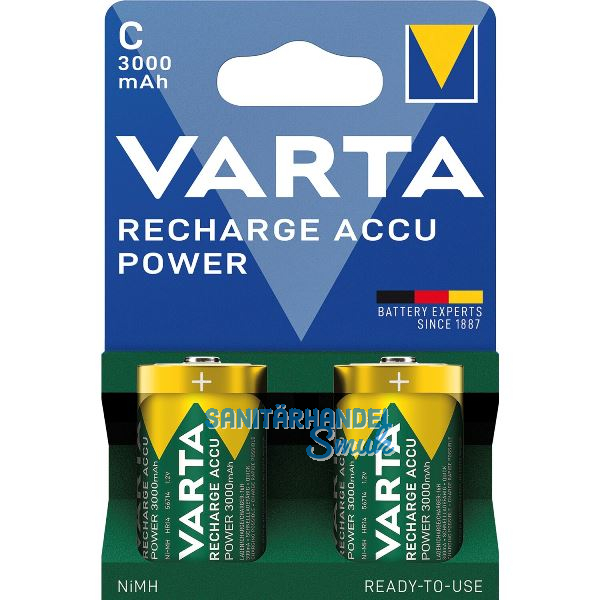 VARTA Batterie Recharge Akku Power HR14/C 1,2 Volt 3000 mAh (2 St)
