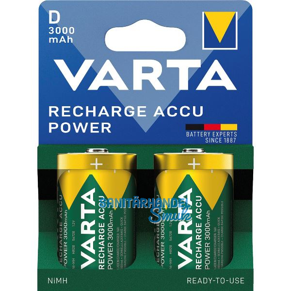 VARTA Batterie Recharge Akku Power HR20/D 1,2 Volt 3000 mAh (2 St)