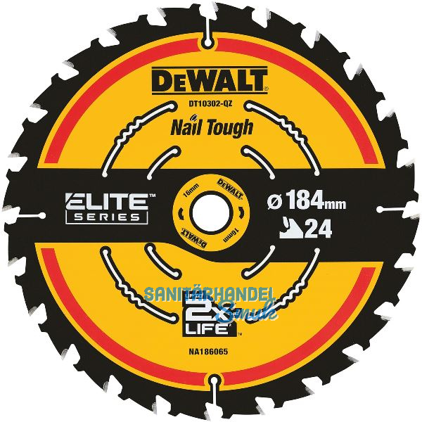 DEWALT Kreiss�geblatt HW � 184x1,65x16 mm Z24 Wechselzahn (WZ) positiv