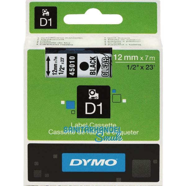 Dymo-Kassetten Beschriftungsband D1 schwarz/gelb Breite 12 mm L�nge 7 m