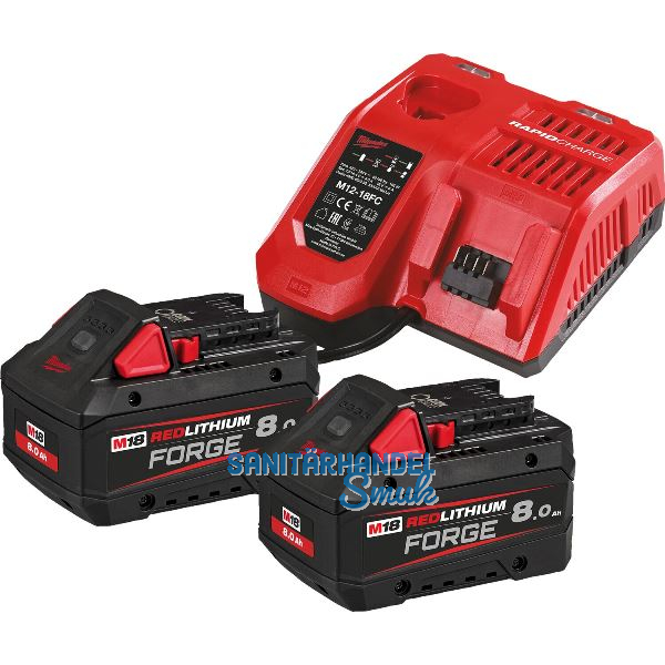 MILWAUKEE Akku-Starterset 2 x 18V / 8,0 Ah Schiebe-Akkus u. Ladeger�t M12-18 FC