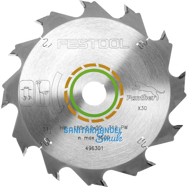 FESTOOL Panther Kreiss�geblatt HW � 160 x 20 x 2,2 Z�hne 12 Wechselzahn Panther