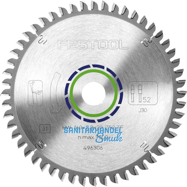 FESTOOL Spezial Kreiss�geblatt HW � 160 x 20 Z�hne 52 Trapez Flachzahn